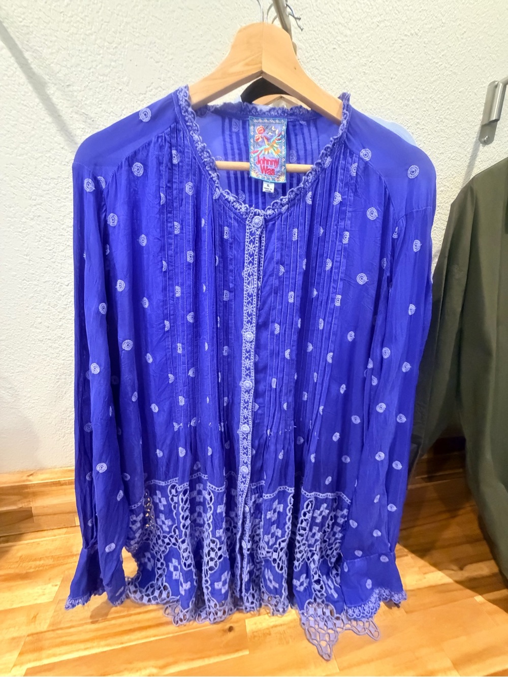 Johnny Was Royal Blue Silk Embroidered Tunic Top - Picture 2 of 2